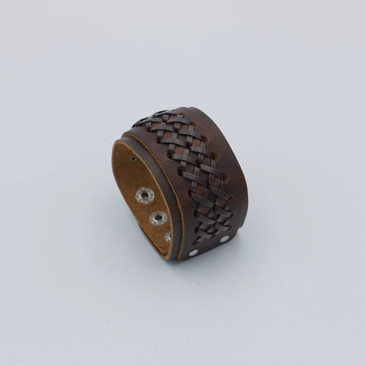 Bracelet en cuir brun tressé pour homme et femme – modèle Egor – LaTribe