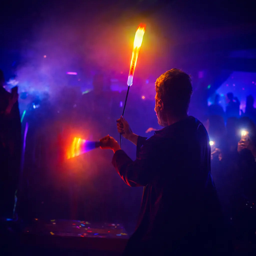 Artiste performeur LED lors d'un événement de nuit en club.