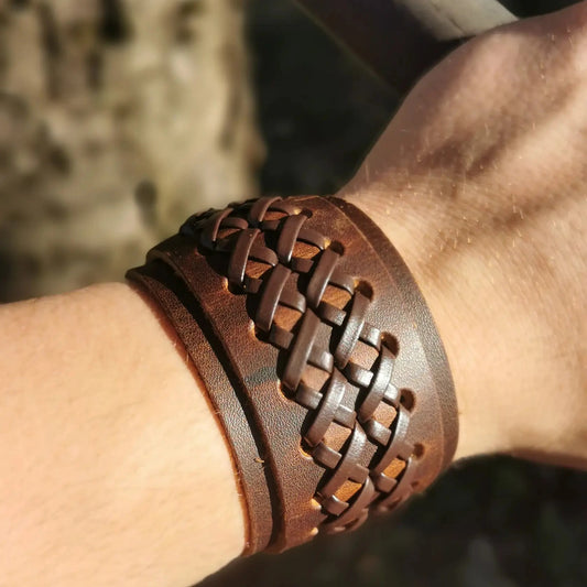 Bracelet en cuir style viking pour homme