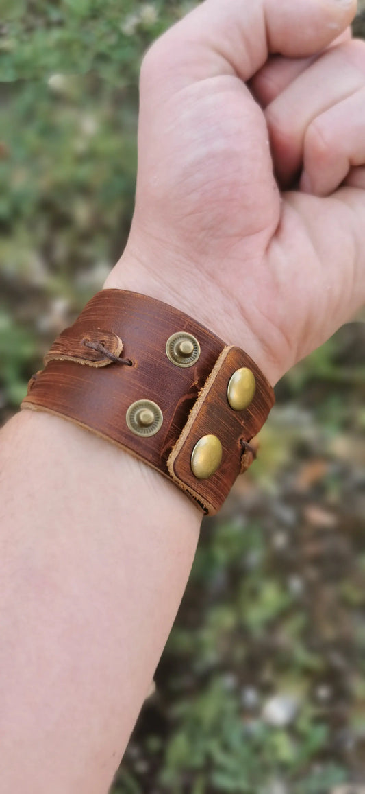 Bracelet cuir large biopunk - Nemor