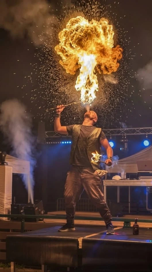 Cracheur de feu sur scène à Vienne.